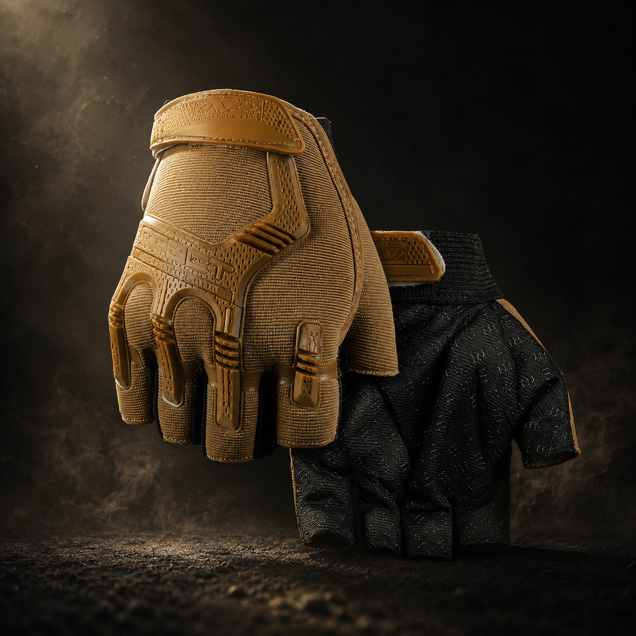 Безпалі Рукавиці койот з гумовим демпфером Mechanix
