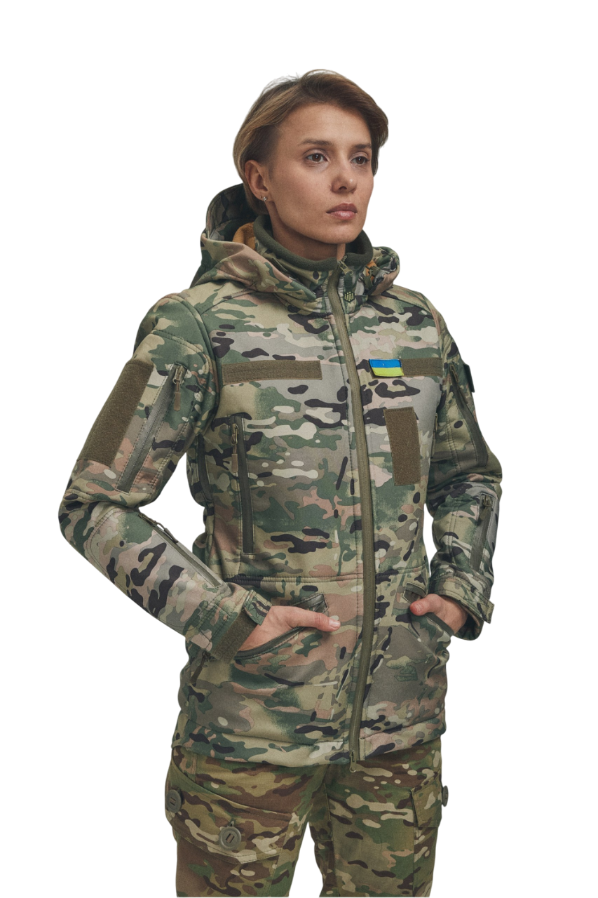 Зимова утеплена жіноча FS куртка-трансформер Soft Shell 2в1, мультикам