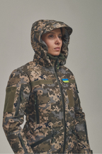 Зимова утеплена жіноча FS куртка-трансформер Soft Shell 2в1, піксель